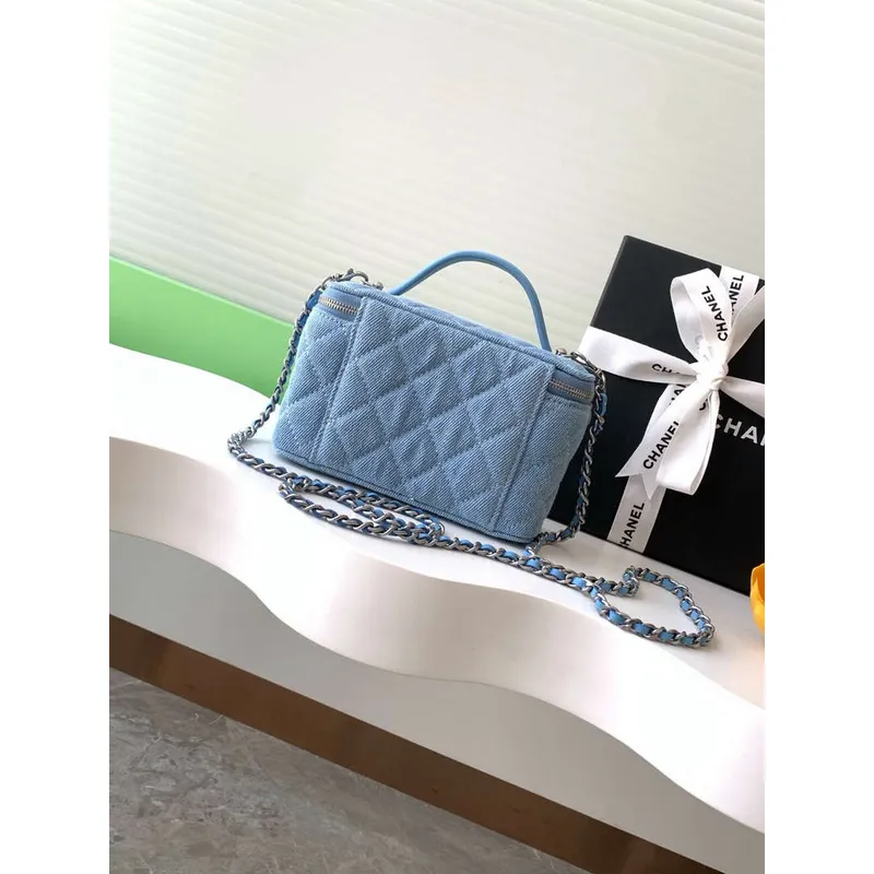 Chanel AP4404 25C Vanity with Chain Denim & Gold Tone Metal Blue