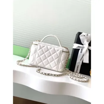 Chanel AP4404  25C Vanity with Chain Lambskin & Gold Tone Metal White