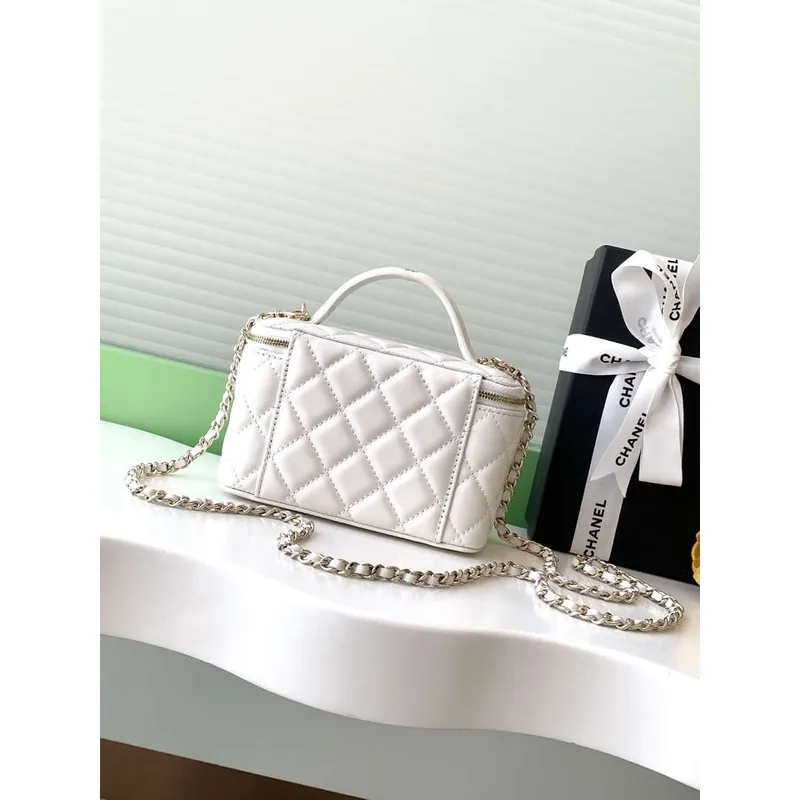 Chanel AP4404  25C Vanity with Chain Lambskin & Gold Tone Metal White