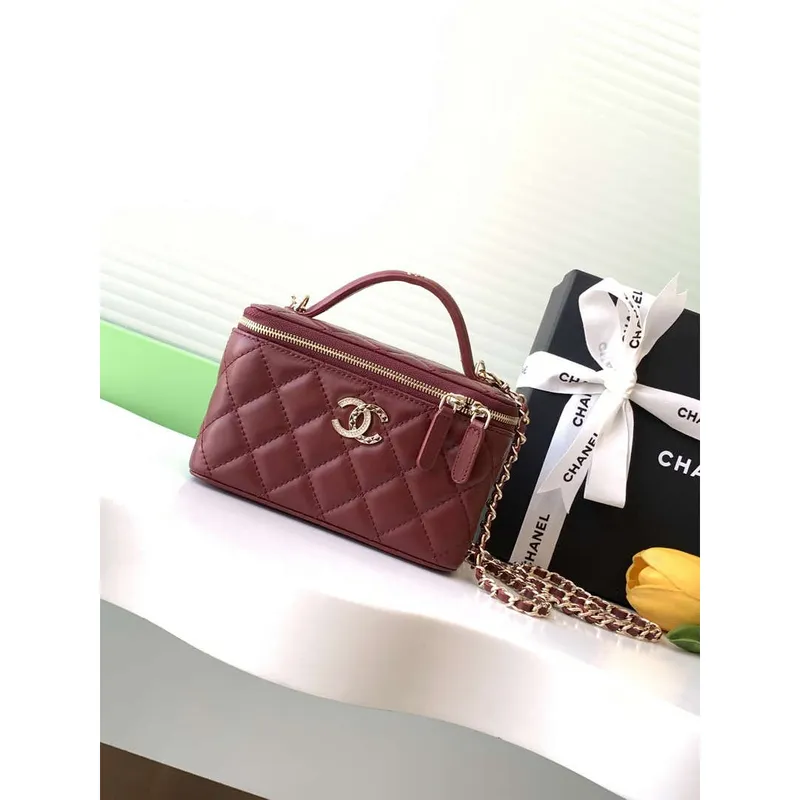 Chanel AP4404  25C Vanity with Chain Lambskin & Gold Tone Metal Wine Red
