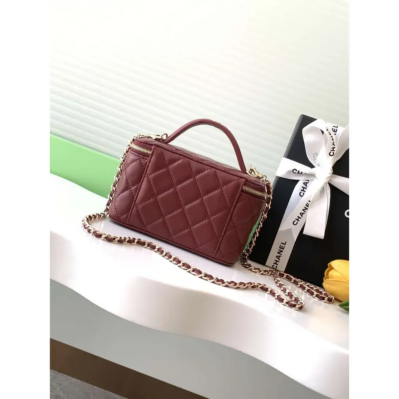 Chanel AP4404  25C Vanity with Chain Lambskin & Gold Tone Metal Wine Red