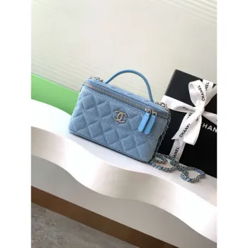 Chanel AP4404 Long Vanity with Chain Denim & Silver Tone Metal Light Blue