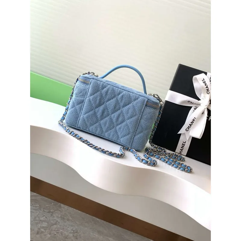 Chanel AP4404 Long Vanity with Chain Denim & Silver Tone Metal Light Blue