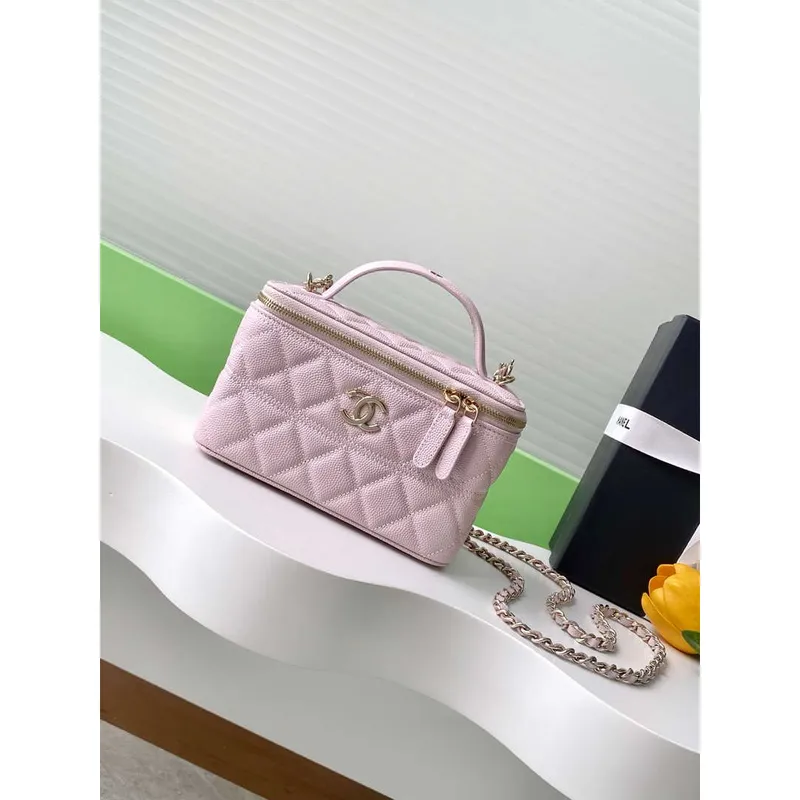Chanel AP4404 Long Vanity with Chain Grained Calfskin & Gold Tone Metal Light Pink