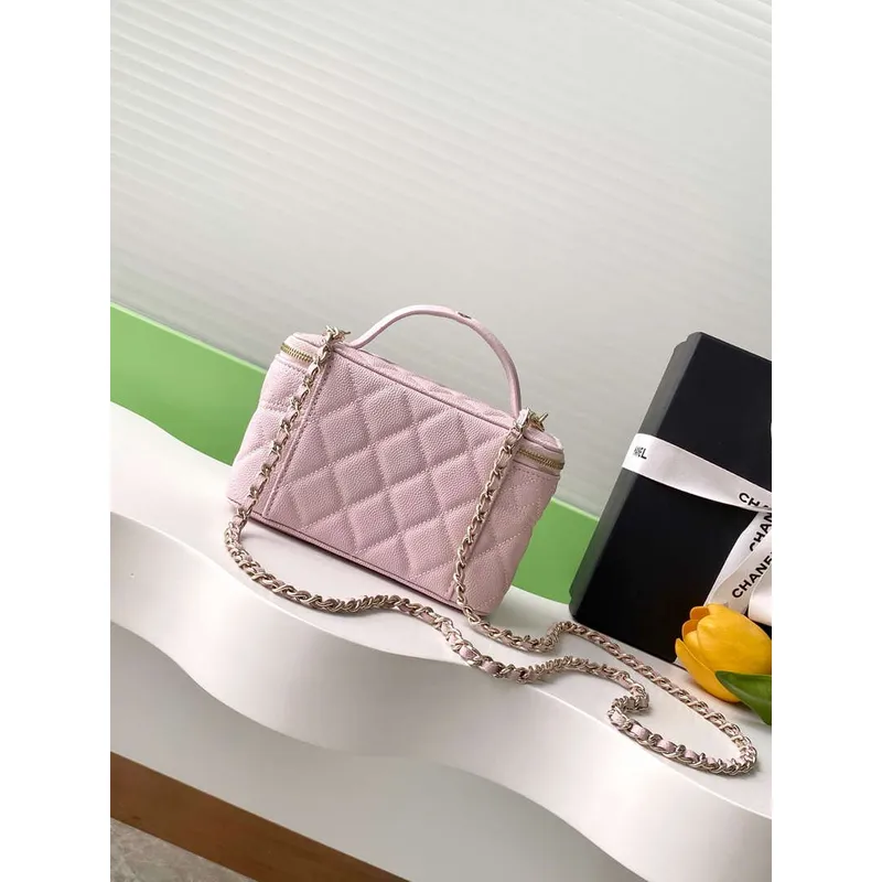 Chanel AP4404 Long Vanity with Chain Grained Calfskin & Gold Tone Metal Light Pink