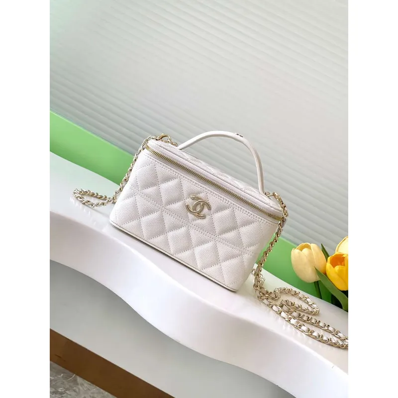 Chanel AP4404 Long Vanity with Chain Grained Calfskin & Gold Tone Metal White