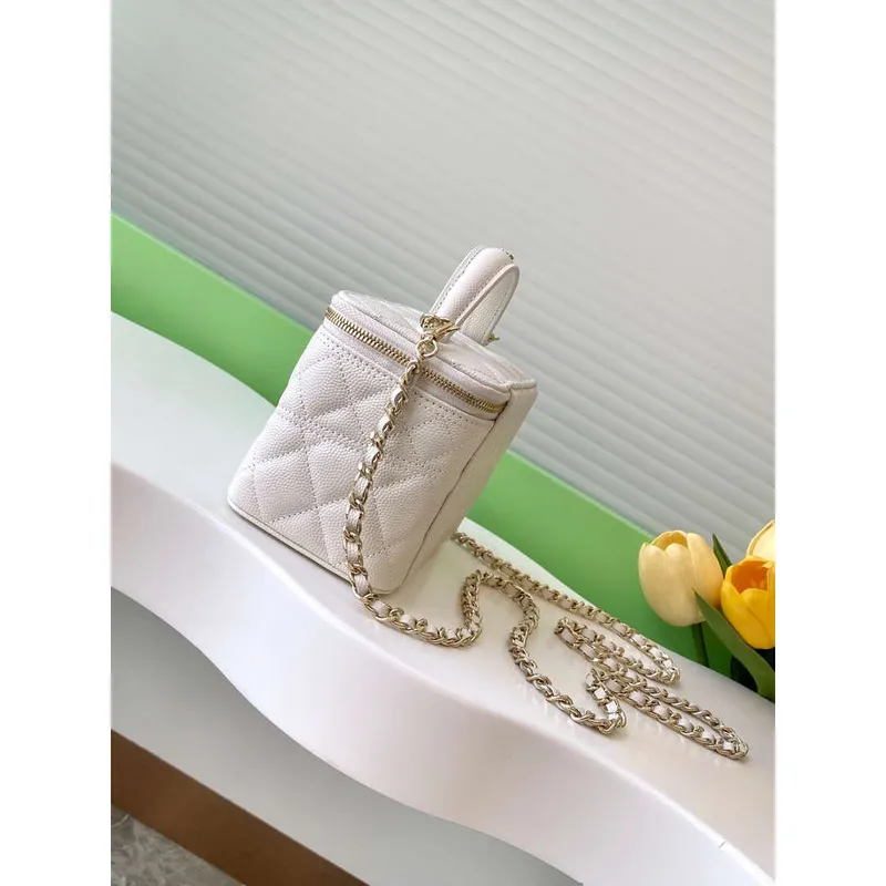 Chanel AP4404 Long Vanity with Chain Grained Calfskin & Gold Tone Metal White