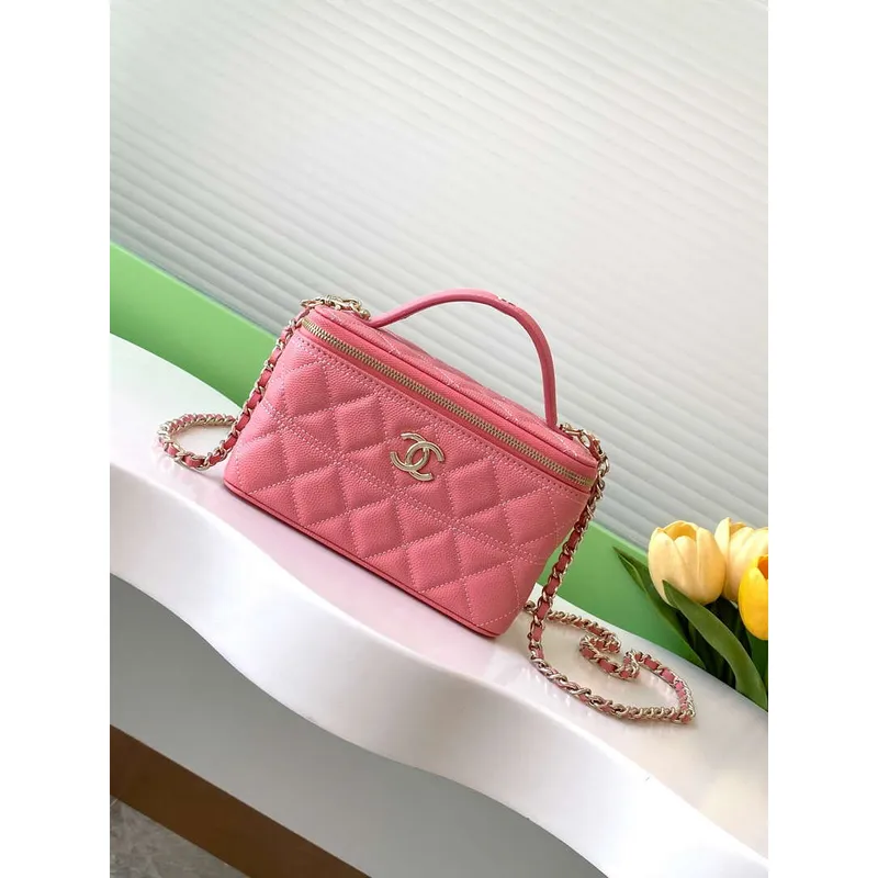 Chanel AP4404 Long Vanity with Chain Grained Calfskin & Gold Tone Metal Rose Pink
