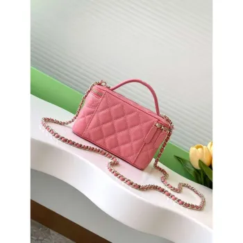 Chanel AP4404 Long Vanity with Chain Grained Calfskin & Gold Tone Metal Rose Pink