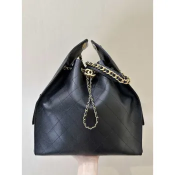 Chanel AS5311 Large Hobo Shiny Calfskin & Gold Tone Metal Black