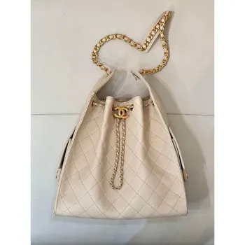 Chanel AS5311 Large Hobo Shiny Calfskin & Gold Tone Metal Apricot