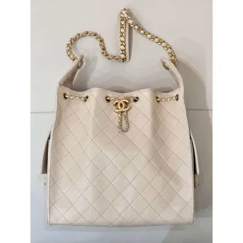 Chanel AS5311 Large Hobo Shiny Calfskin & Gold Tone Metal Apricot