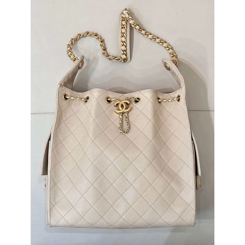 Chanel AS5311 Large Hobo Shiny Calfskin & Gold Tone Metal Apricot