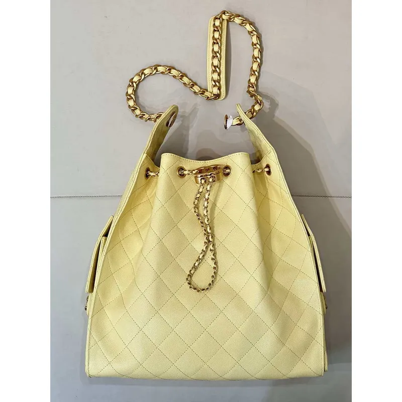 Chanel AS5311 Large Hobo Shiny Calfskin & Gold Tone Metal Yellow
