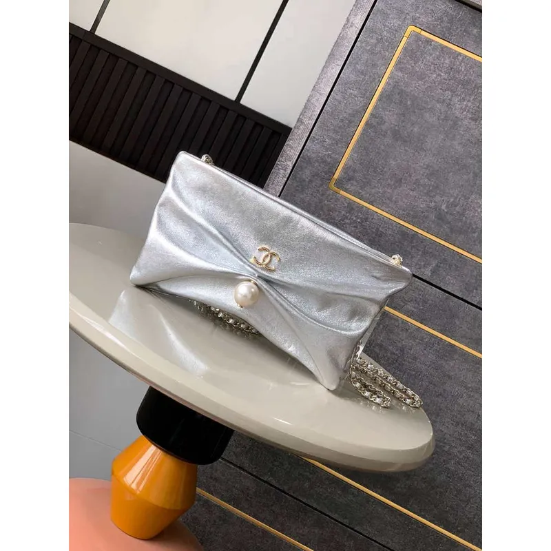 Chanel AP4613 Shiny Lambskin Imitation Pearl & Gold Tone Metal Silver