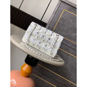 Chanel A01112 Flap Classic 11.12 Handbag Sequined & Lambskin White