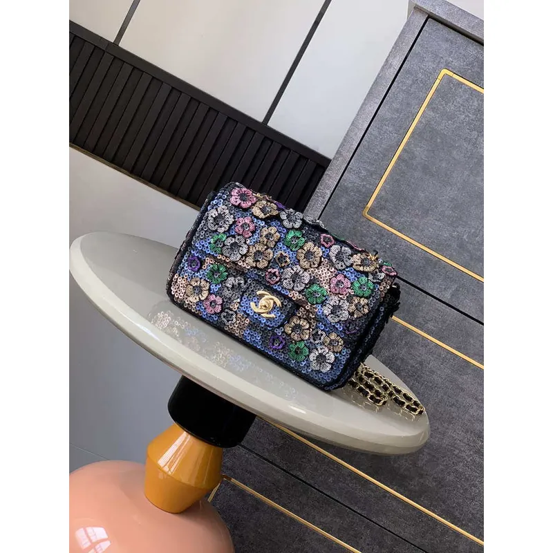 Chanel A69900 25C Mini Flap Handbag High end handmade embroidery Sequined