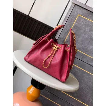 Chanel AS5293 Small Hobo Calfskin & Gold Tone Metal Red