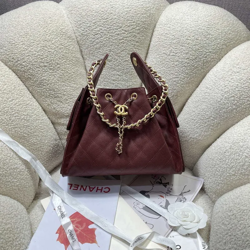 Chanel AS5293 Small Hobo Calfskin & Gold Tone Metal Wine Red