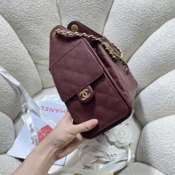 Chanel AS5293 Small Hobo Calfskin & Gold Tone Metal Wine Red