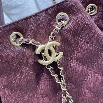 Chanel AS5293 Small Hobo Calfskin & Gold Tone Metal Wine Red