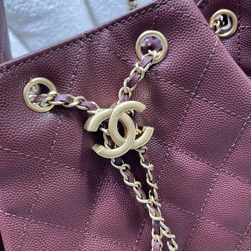 Chanel AS5293 Small Hobo Calfskin & Gold Tone Metal Wine Red