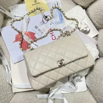 Chanel 25S Flap White Lambskin Bag AP5485 gold