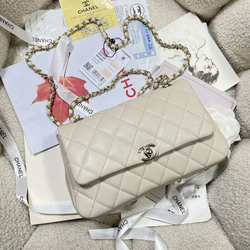 Chanel 25S Flap White Lambskin Bag AP5485 gold