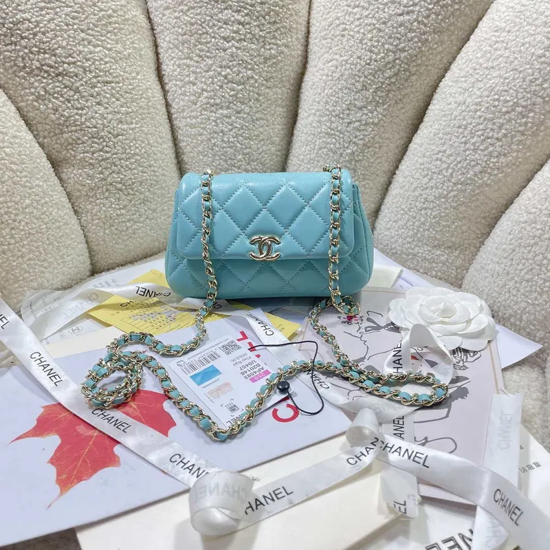 Chanel AP4593 25S Mini Flap Lake blue Lambskin with Gold