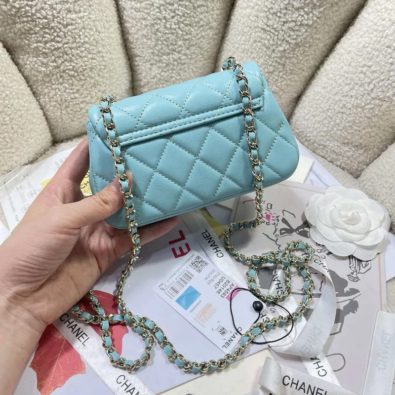 Chanel AP4593 25S Mini Flap Lake blue Lambskin with Gold