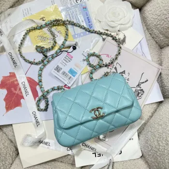 Chanel AP4593 25S Mini Flap Lake blue Lambskin with Gold