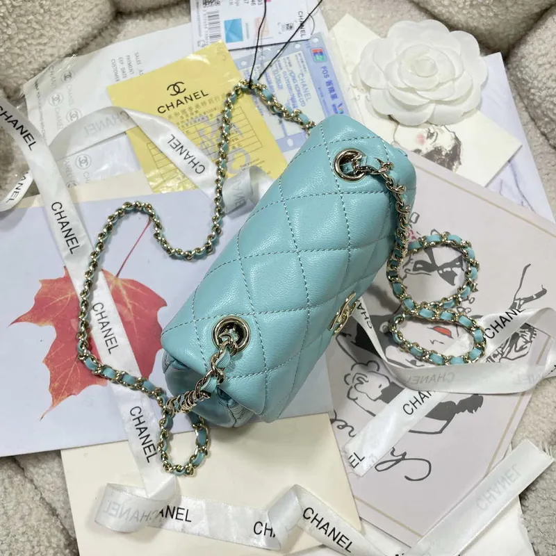 Chanel AP4593 25S Mini Flap Lake blue Lambskin with Gold