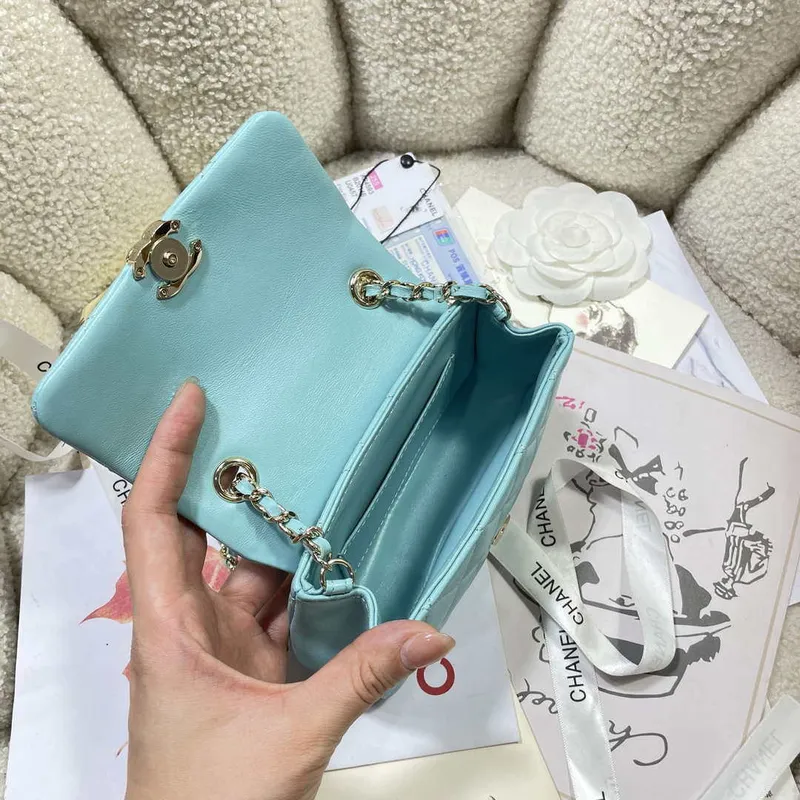 Chanel AP4593 25S Mini Flap Lake blue Lambskin with Gold