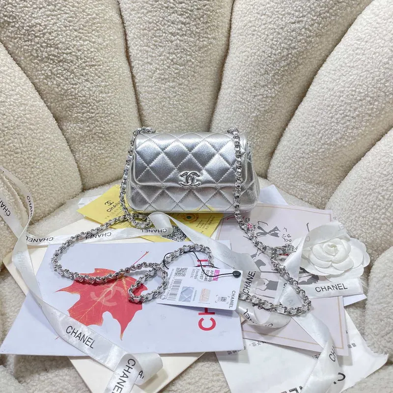 Chanel AP4593 25S Mini Flap Silver Lambskin with Silver Hardware