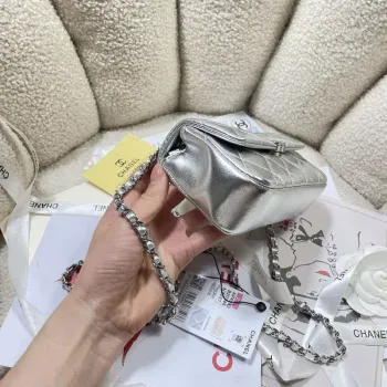 Chanel AP4593 25S Mini Flap Silver Lambskin with Silver Hardware