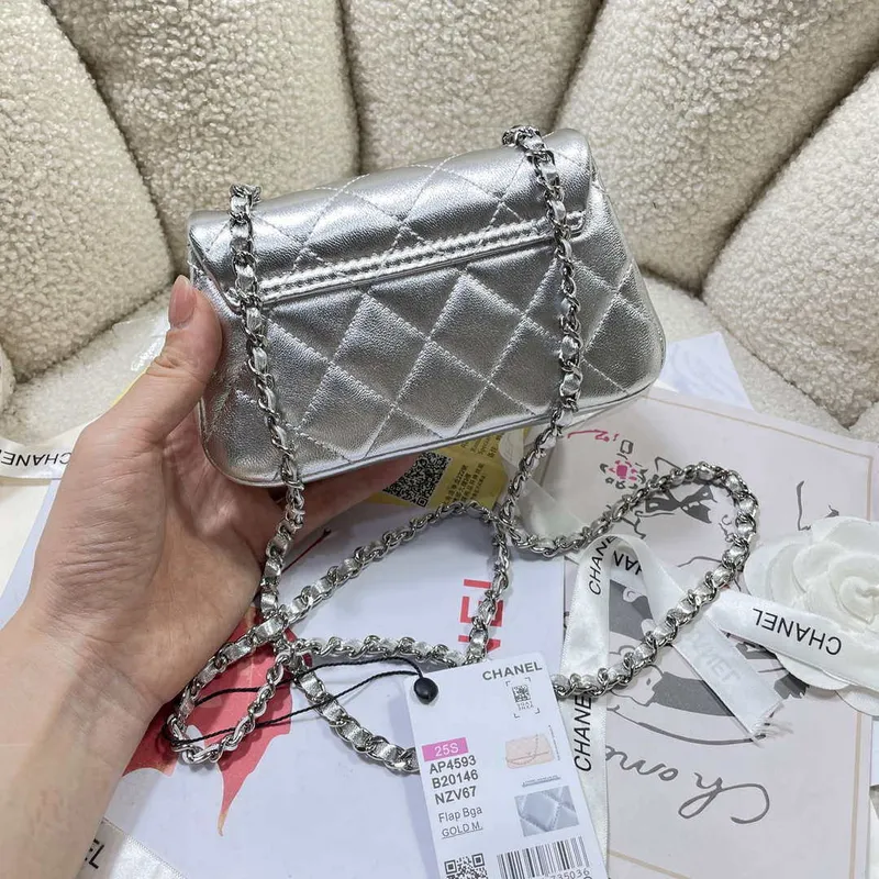 Chanel AP4593 25S Mini Flap Silver Lambskin with Silver Hardware