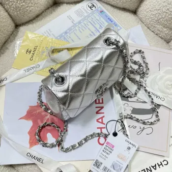 Chanel AP4593 25S Mini Flap Silver Lambskin with Silver Hardware
