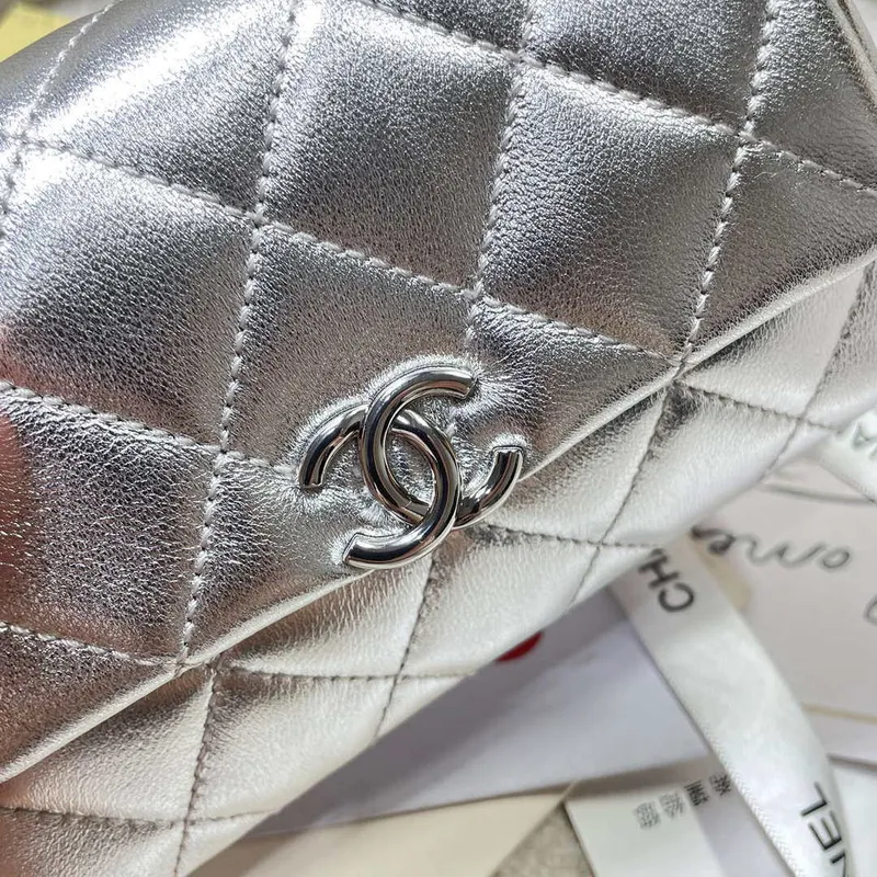 Chanel AP4593 25S Mini Flap Silver Lambskin with Silver Hardware