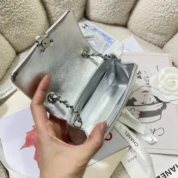Chanel AP4593 25S Mini Flap Silver Lambskin with Silver Hardware