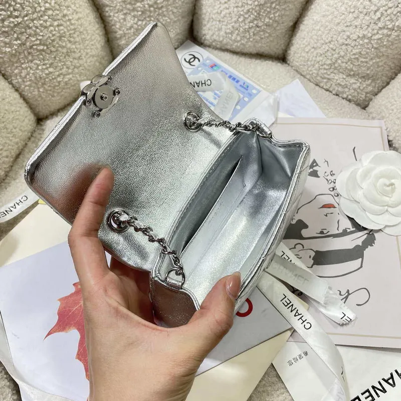 Chanel AP4593 25S Mini Flap Silver Lambskin with Silver Hardware