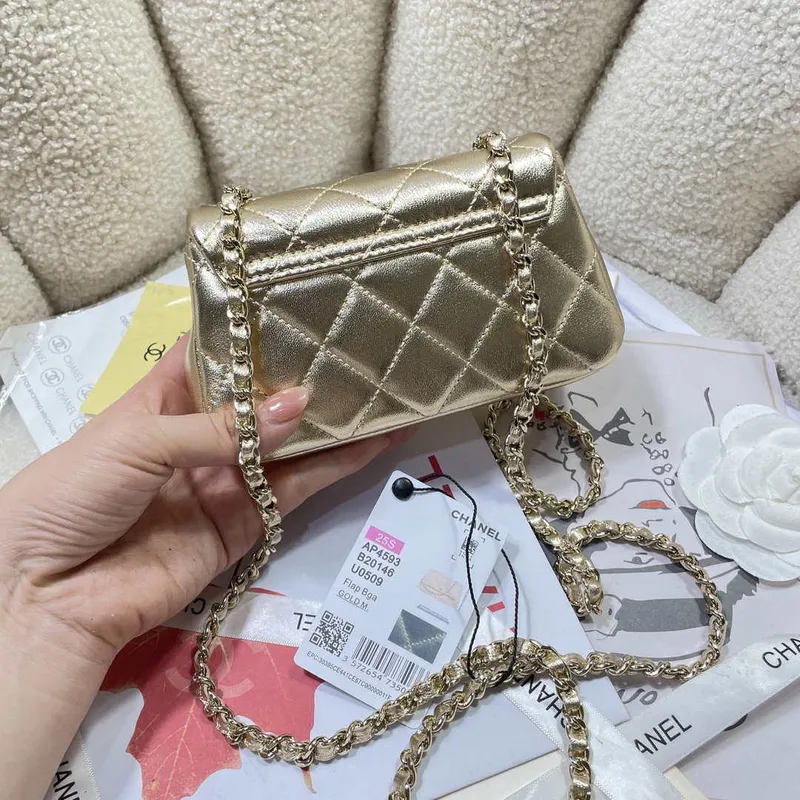 Chanel AP4593 25S Mini Flap Gold Lambskin with gold Hardware