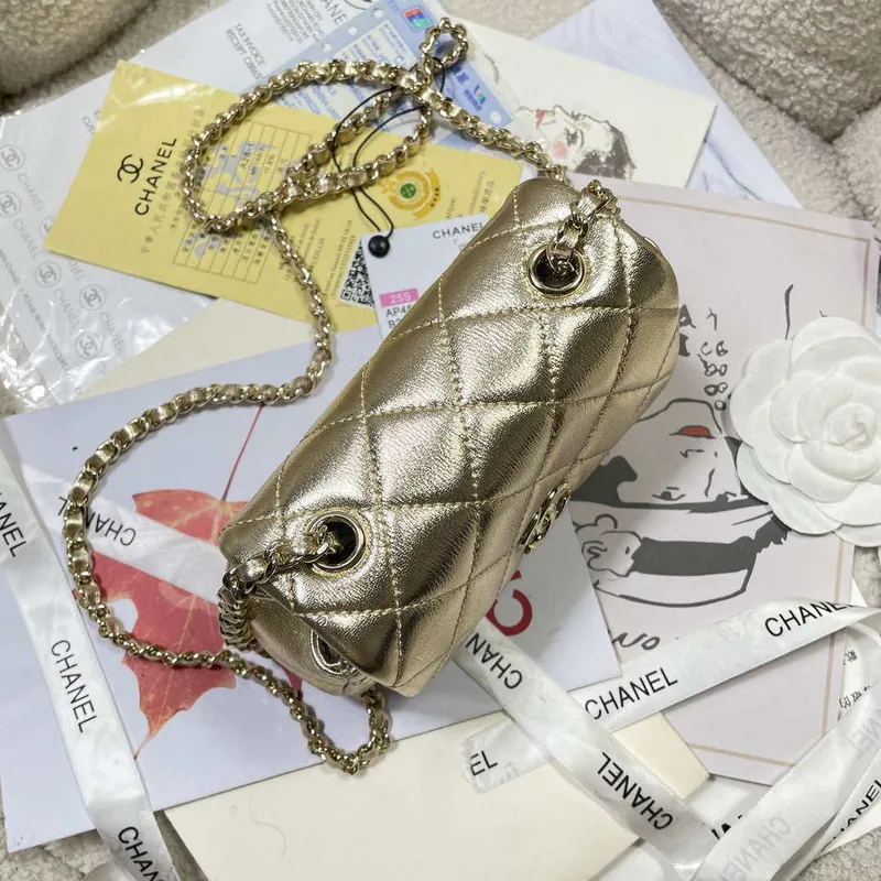 Chanel AP4593 25S Mini Flap Gold Lambskin with gold Hardware