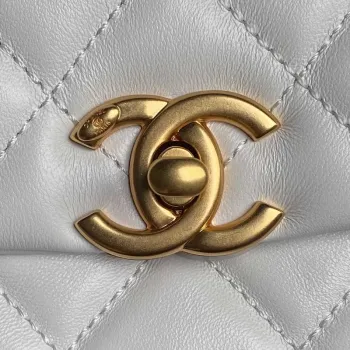 Chanel 25P AS5353 Flap Bag Shiny Lambskin  Imitation Pearls & Gold Tone Metal White