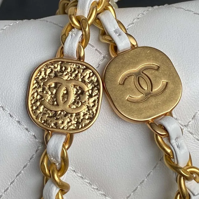 Chanel 25P AS5353 Flap Bag Shiny Lambskin  Imitation Pearls & Gold Tone Metal White