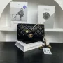 Chanel 25P AS5353 Flap Bag Shiny Lambskin  Imitation Pearls & Gold Tone Metal Black