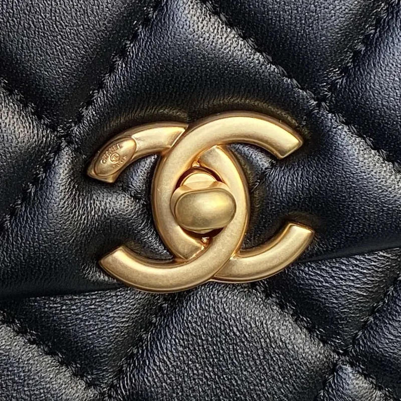 Chanel 25P AS5353 Flap Bag Shiny Lambskin  Imitation Pearls & Gold Tone Metal Black
