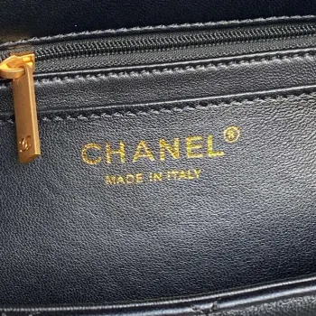 Chanel 25P AS5353 Flap Bag Shiny Lambskin  Imitation Pearls & Gold Tone Metal Black