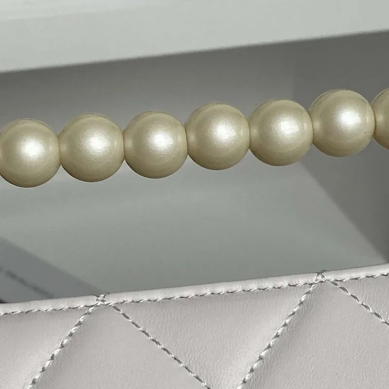 Chanel AS5390 25P Limited Edition Pearl Handle Flap Bag White Lambskin