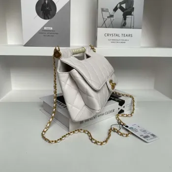 Chanel AS5390 25P Limited Edition Pearl Handle Flap Bag White Lambskin
