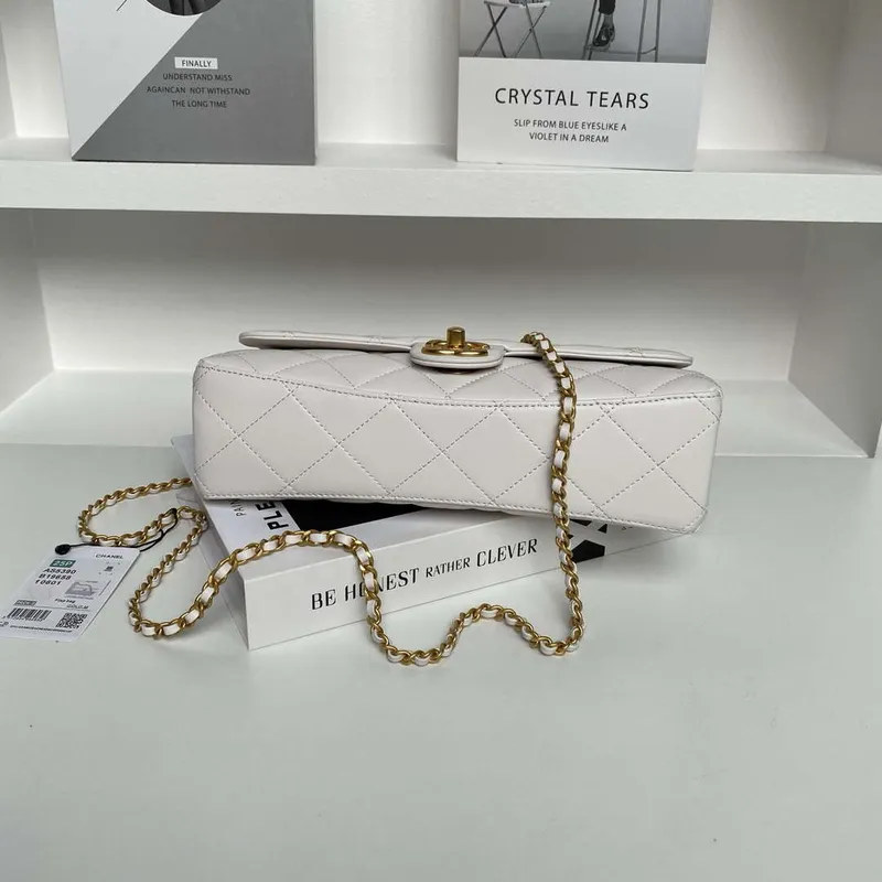 Chanel AS5390 25P Limited Edition Pearl Handle Flap Bag White Lambskin